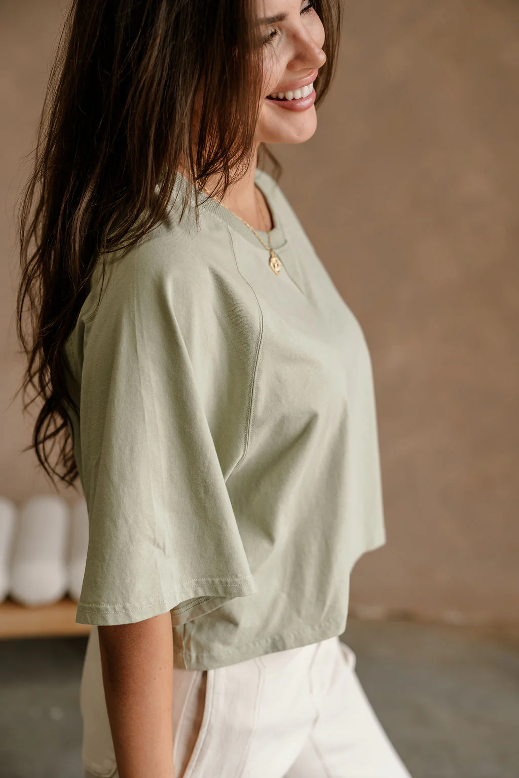 Becca Sage Cropped Short Sleeve Top - Image 4