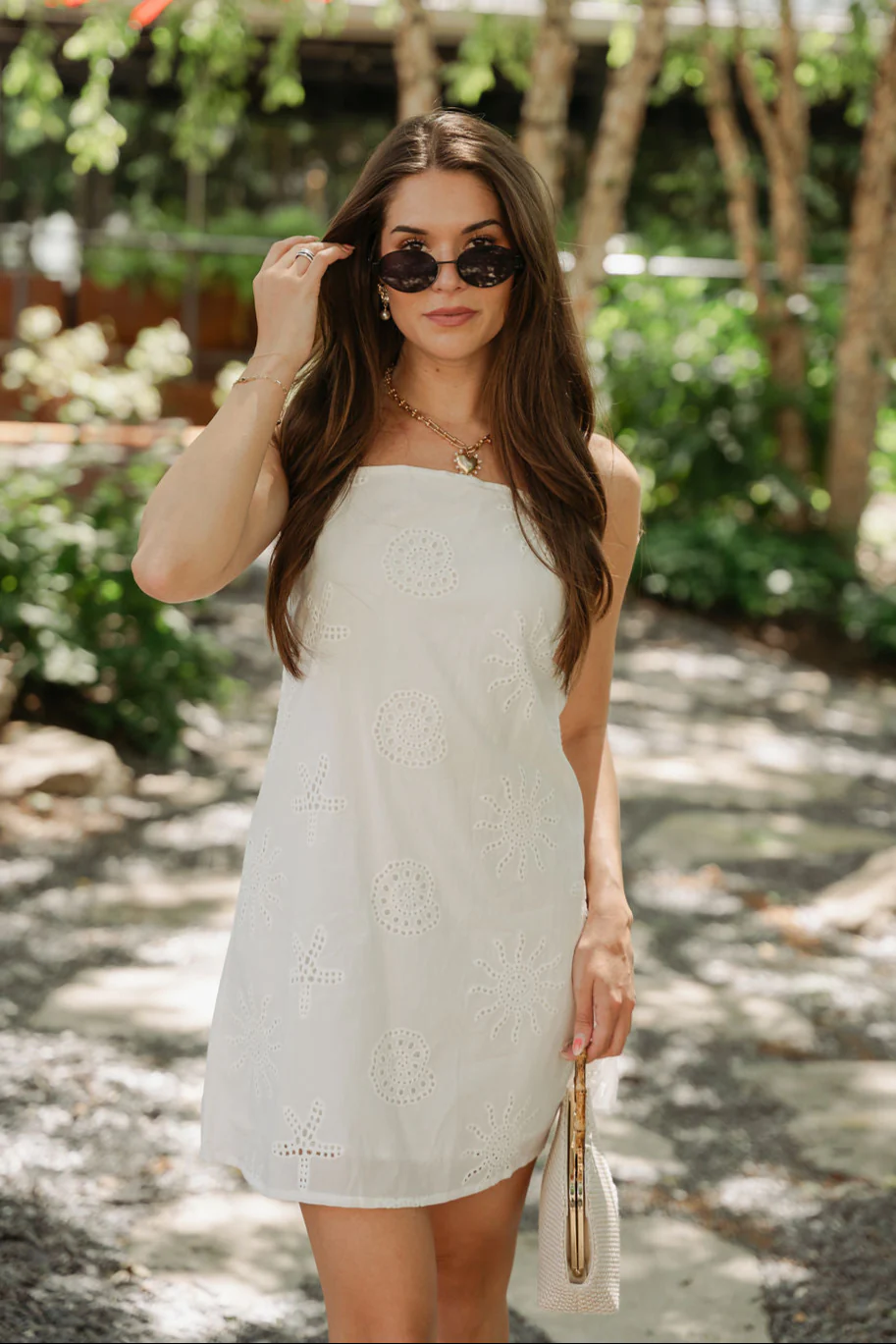 Becky White Seashell Eyelet Mini Dress