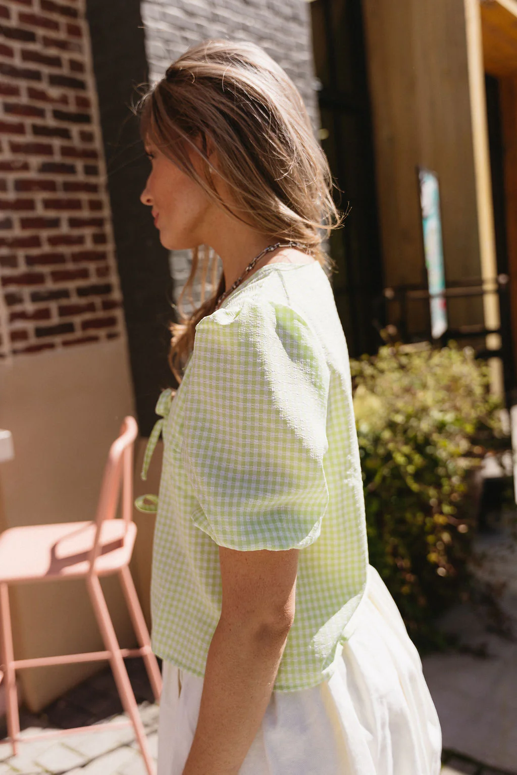 Belinda Green Gingham Tie-Front Top - Image 5