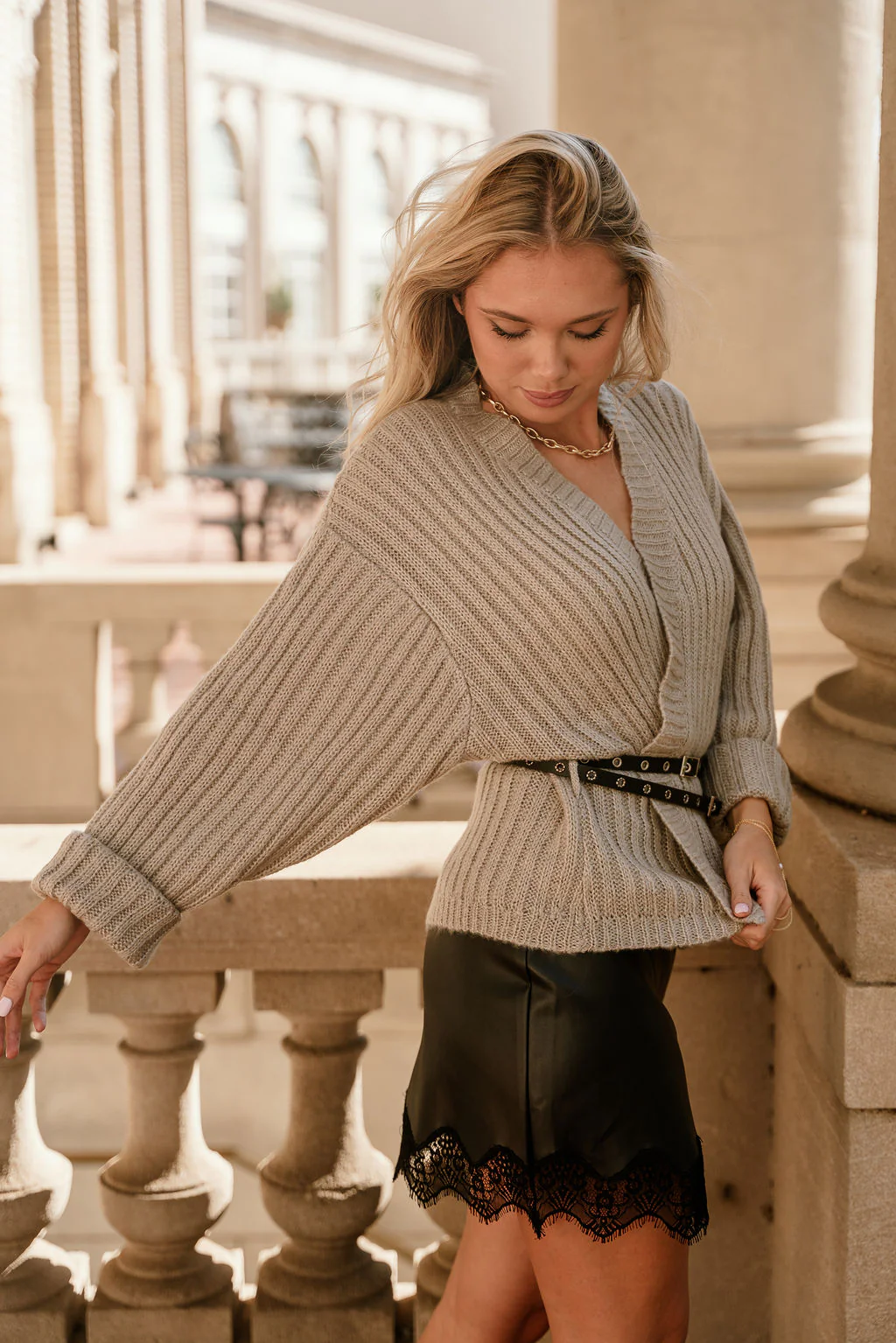 Belinda Warm Grey Belted Cardigan - Image 5