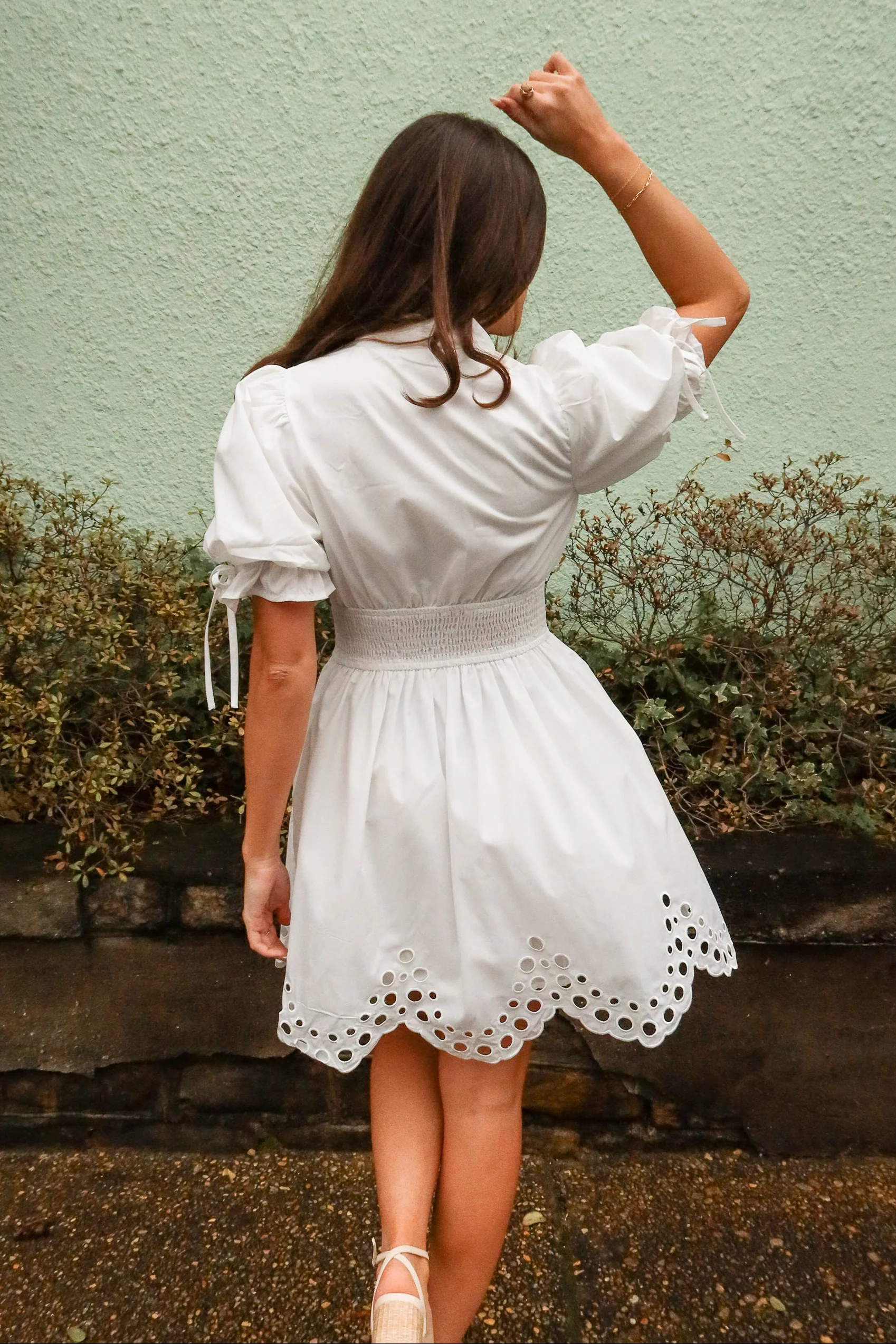 Belinda White Zip-Up Eyelet Mini Dress - Image 4
