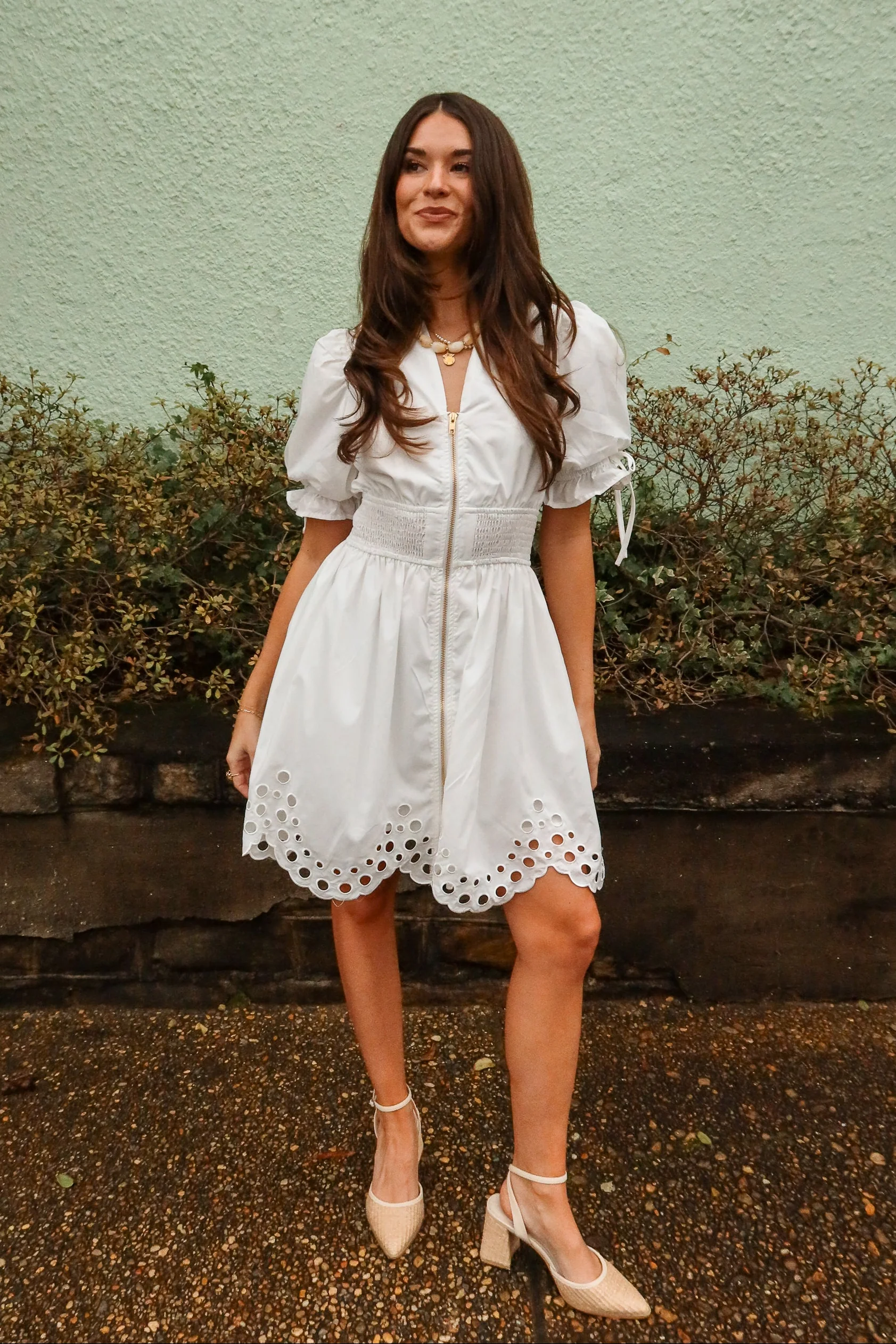 Belinda White Zip-Up Eyelet Mini Dress - Image 5