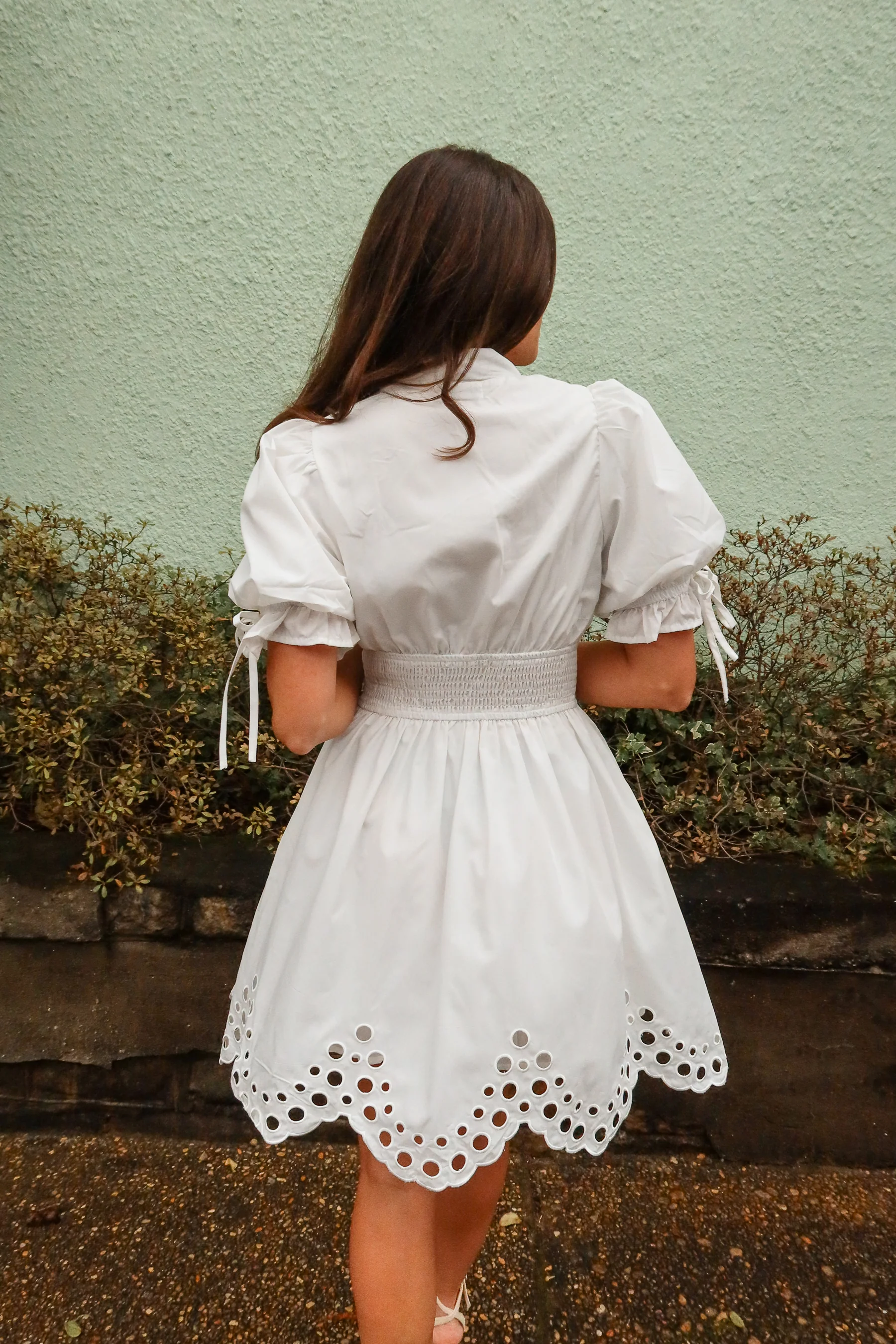 Belinda White Zip-Up Eyelet Mini Dress - Image 7