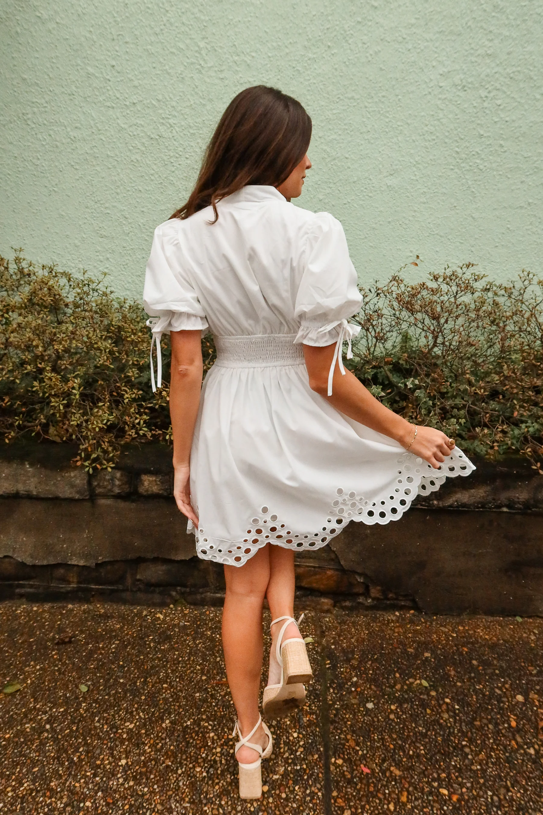 Belinda White Zip-Up Eyelet Mini Dress - Image 9