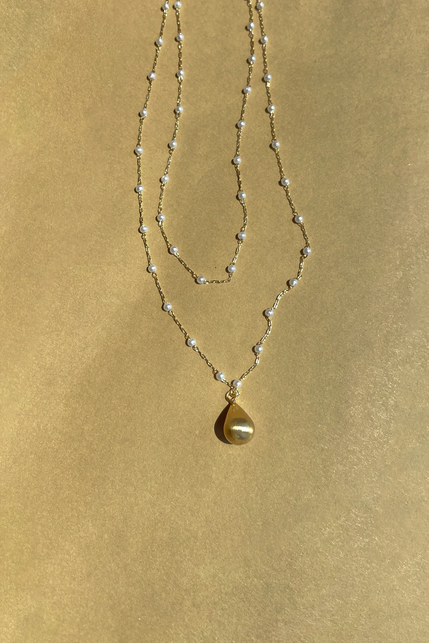 Bella Pearl & Gold Teardrop Layered Necklace