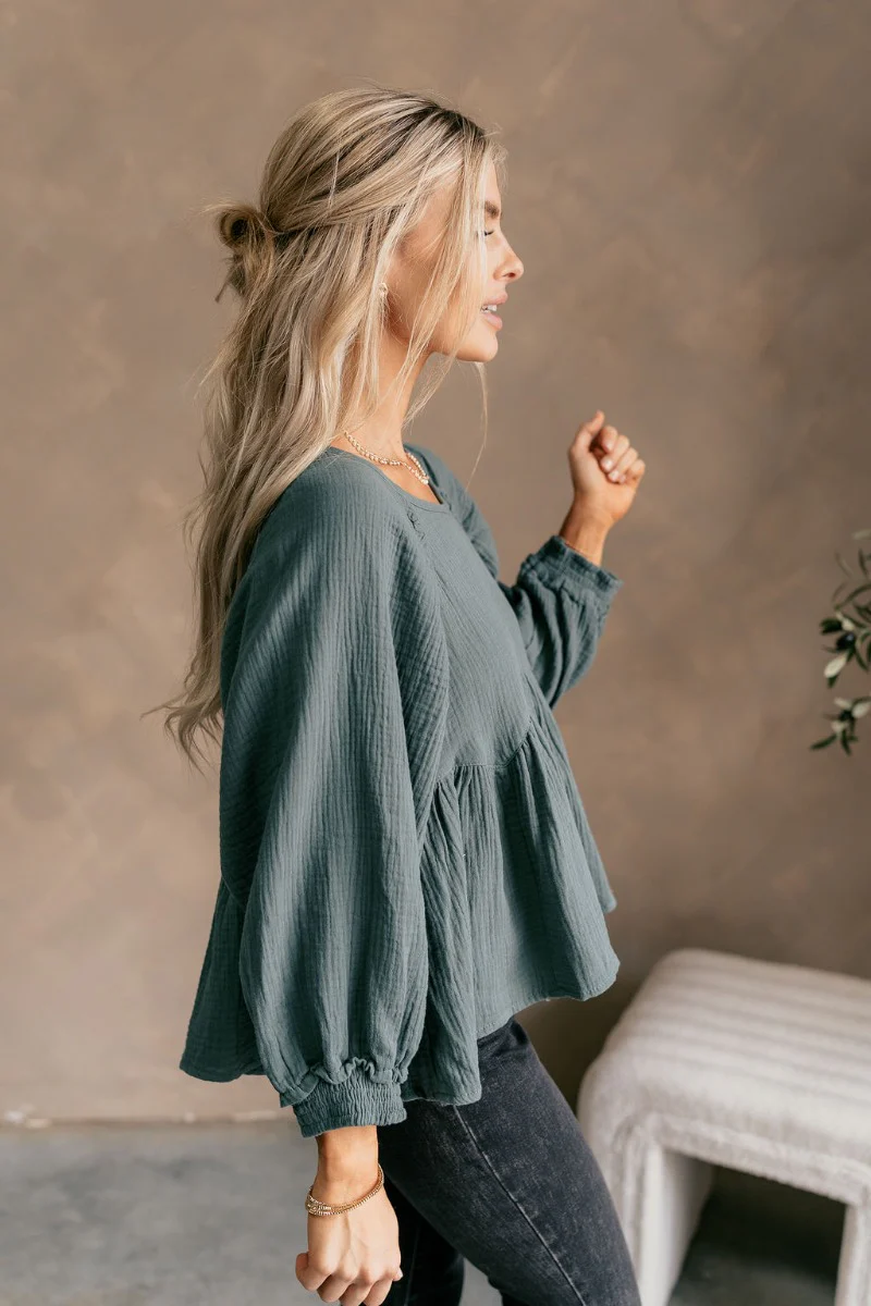 Bella Pine Green Long Sleeve Top - Image 5