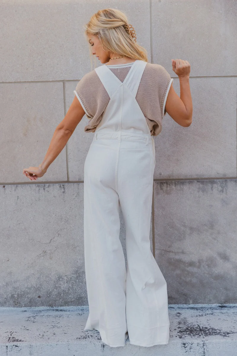 Bella White Denim Flare Overalls - Image 11