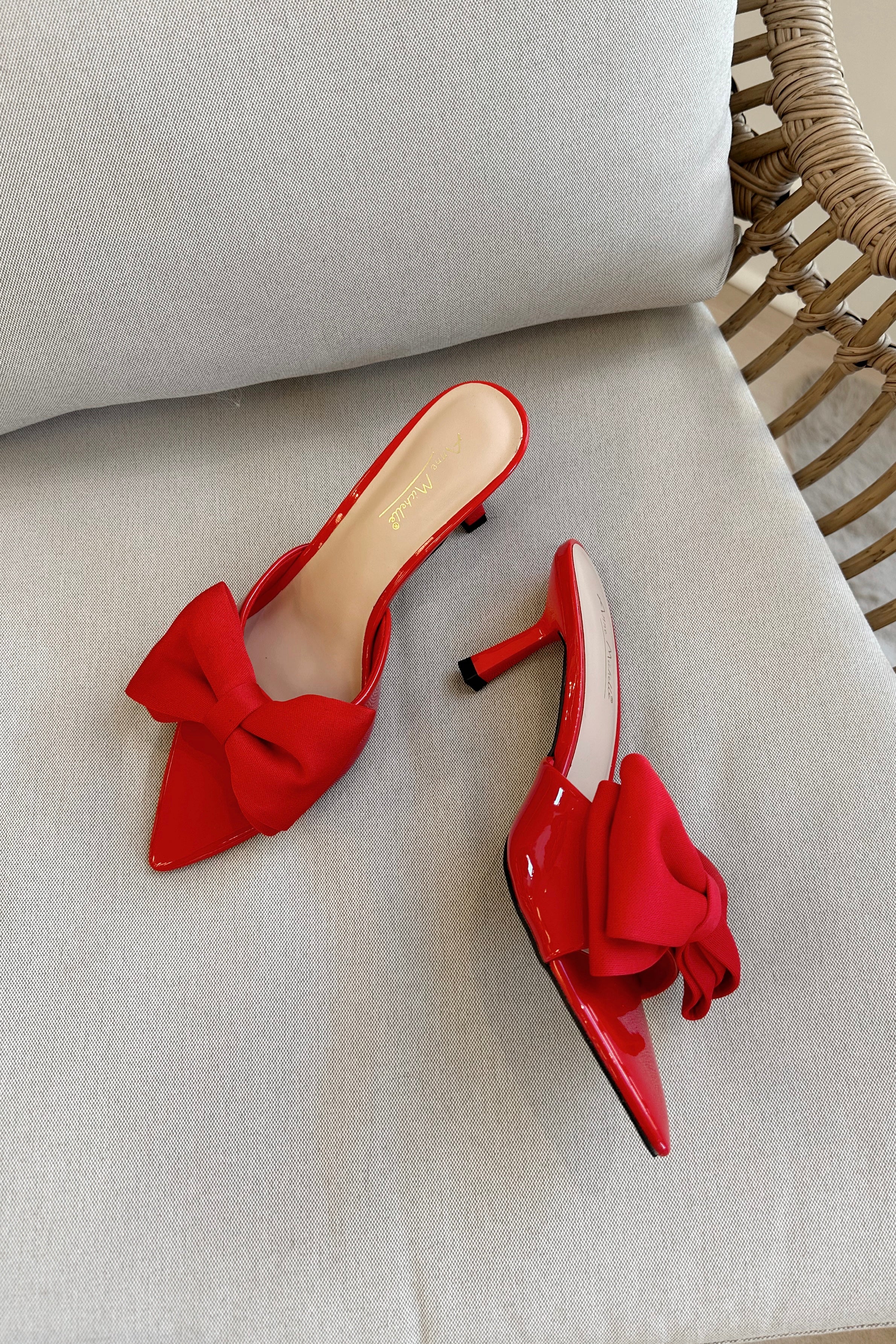 Bermuda Red Patent Bow Kitten Heel