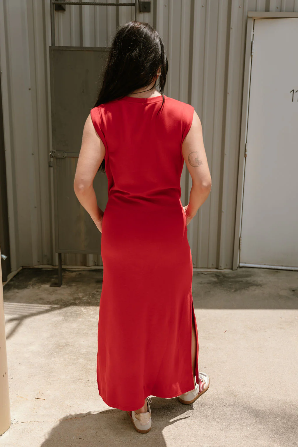 Bianca Red Knit Sleeveless Midi Dress - Image 5