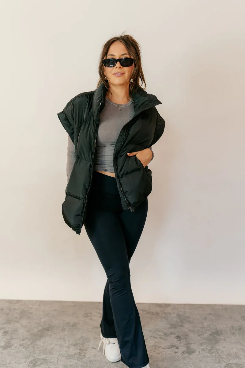 Big Sky Black Oversized Puffer Vest - Image 2