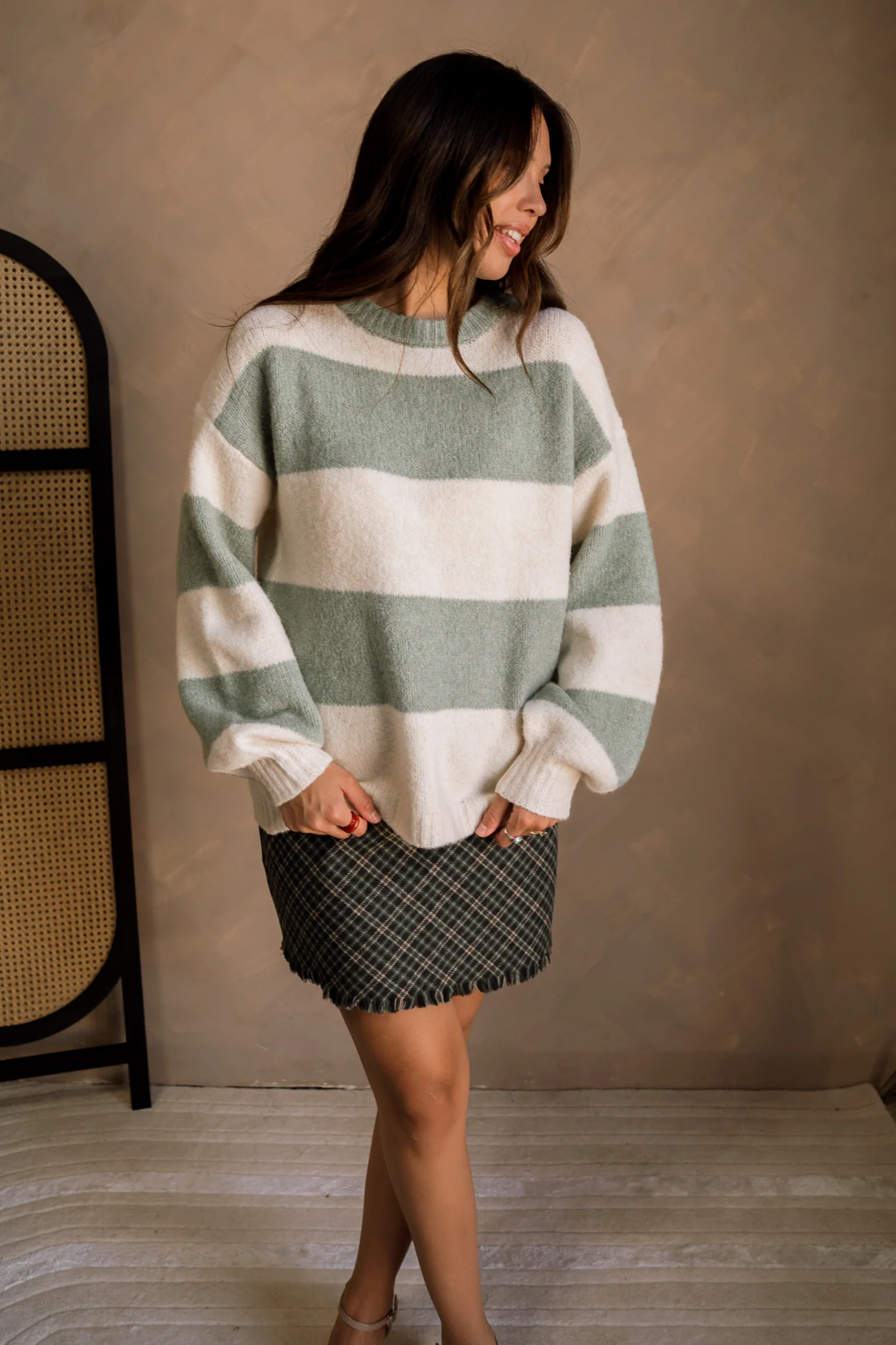 Raylan Sage & Cream Stripe Sweater - Image 2