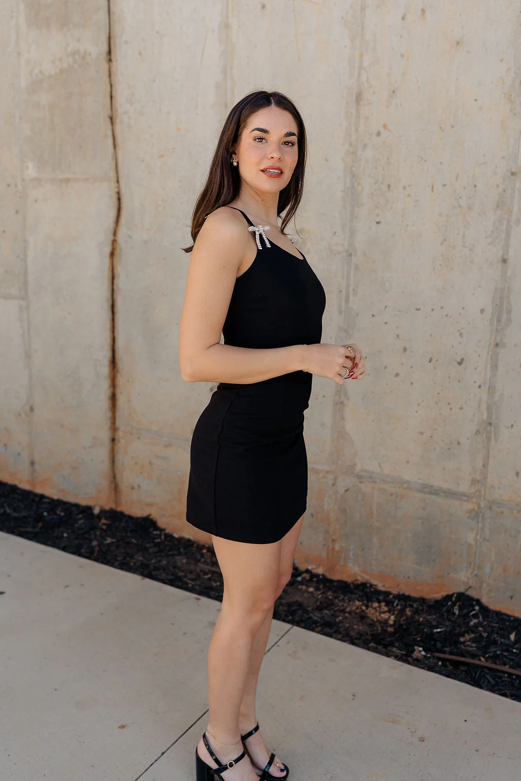 Elodie Black Rhinestone Bow Mini Dress - Image 7