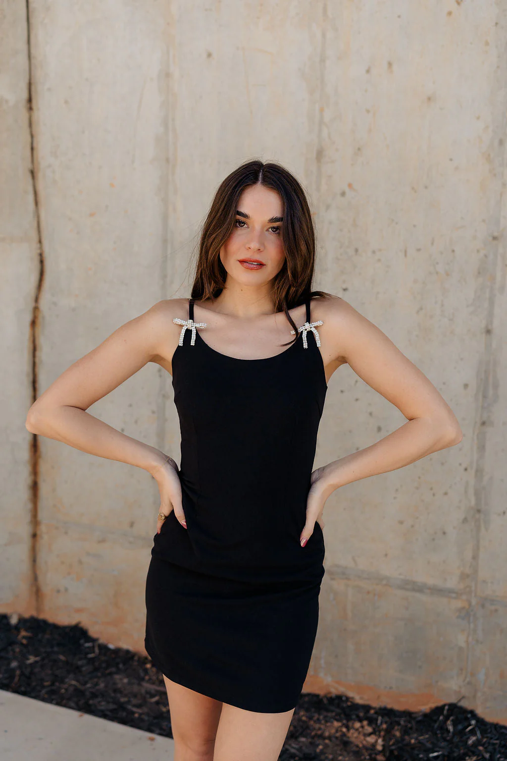 Elodie Black Rhinestone Bow Mini Dress - Image 8