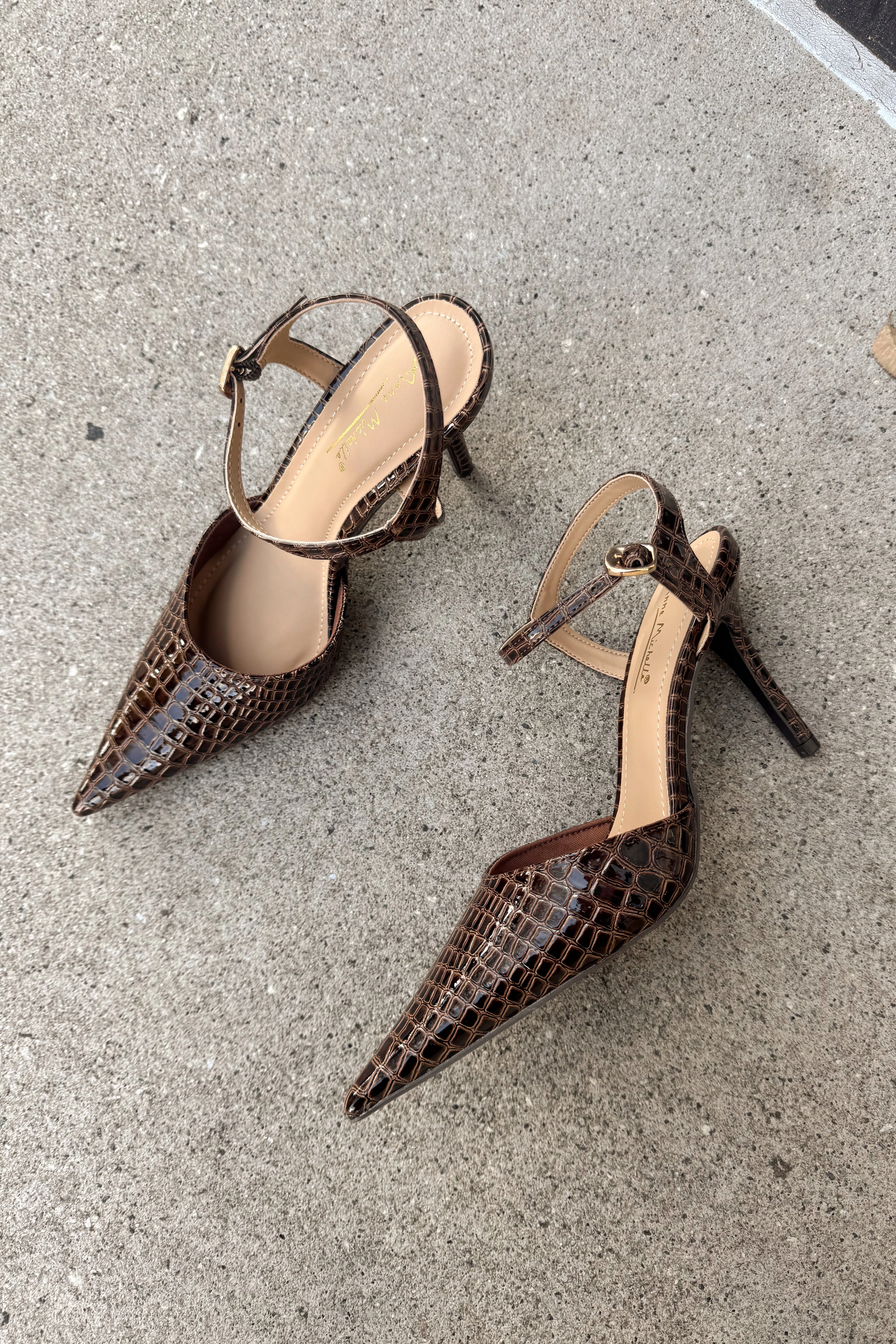 Blade Brown Croc Pointed Toe Heel - Image 6