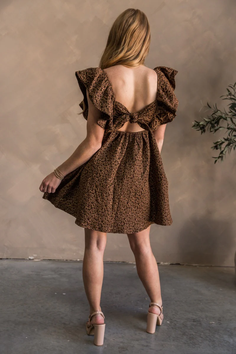 Blair Brown Floral Tie Back Mini Dress - Image 6