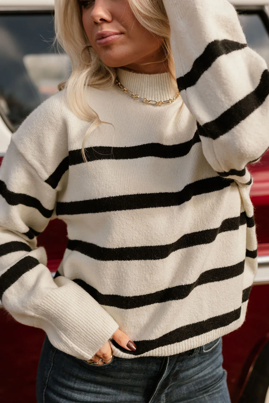 Blair Cream & Black Stripe Knit Sweater - Image 2