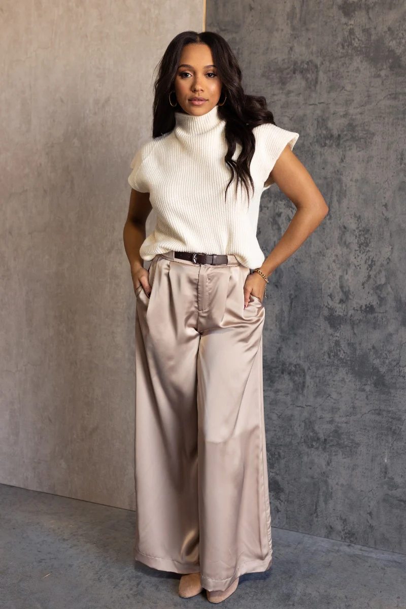 Blair Cream Knit High Neckline Sleeveless Sweater - Image 2