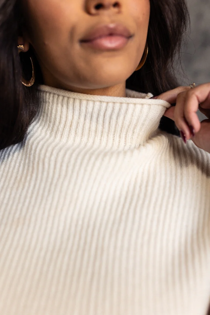 Blair Cream Knit High Neckline Sleeveless Sweater - Image 3