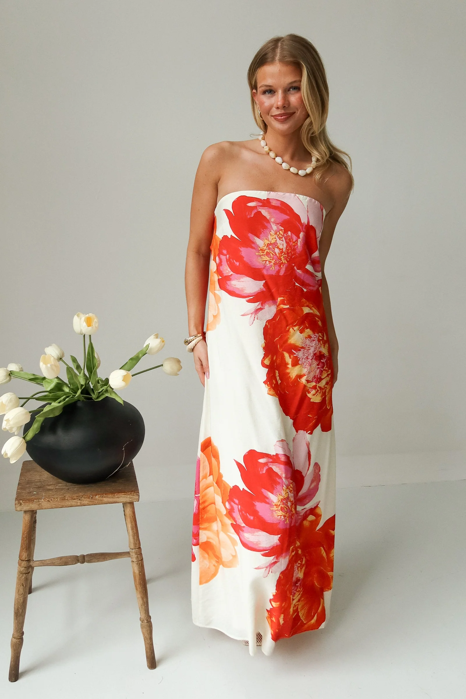 Blair Ivory Multi Floral Strapless Maxi Dress - Image 6