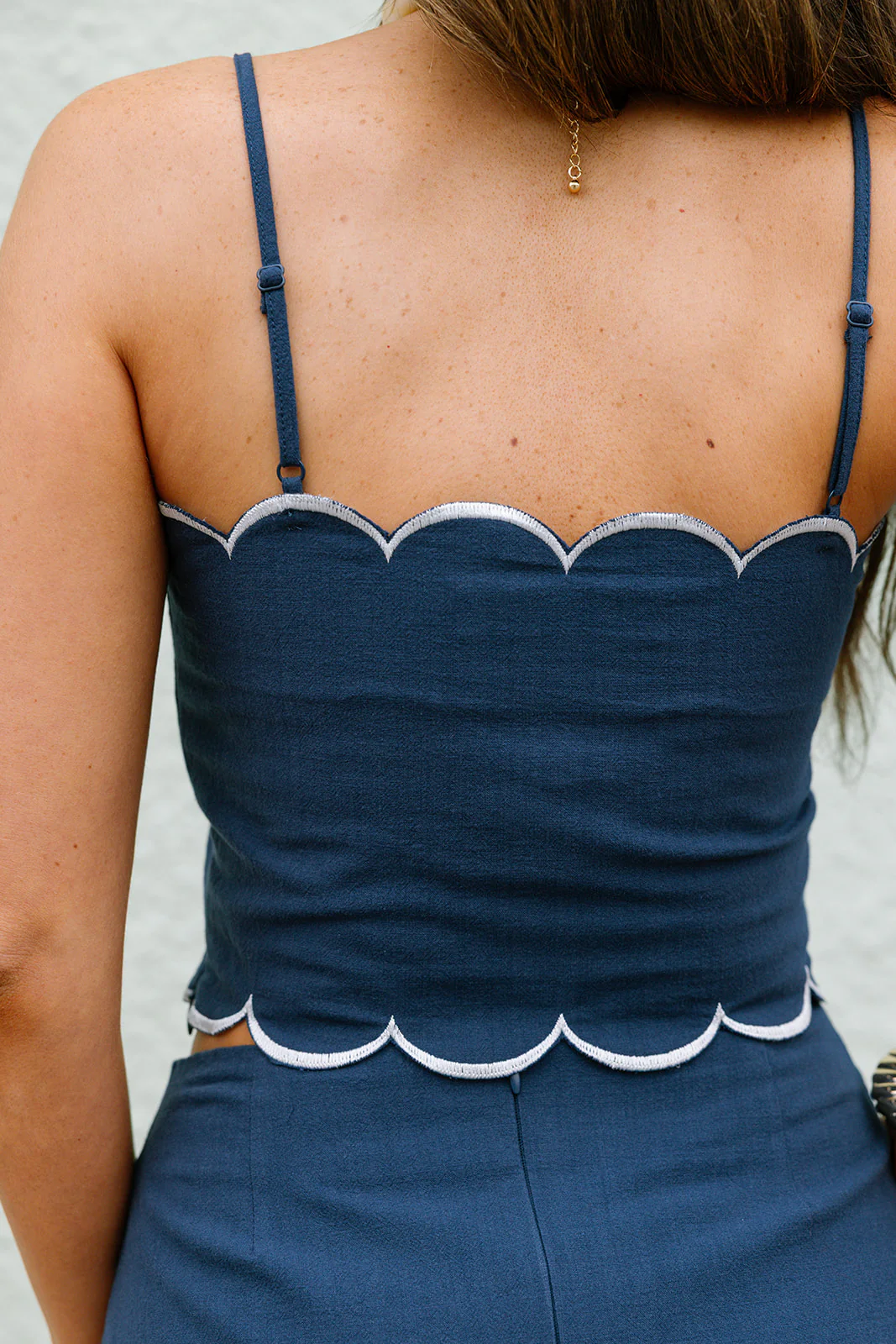 Blair Navy & White Scallop Cropped Tank - Image 3