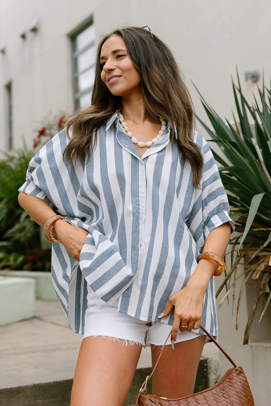 Blaire Blue & White Linen Stripe Top - Image 5