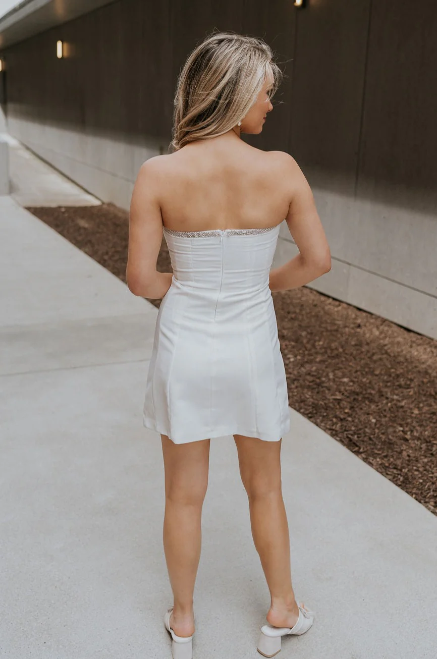 Blaire Off White Rhinestone Strapless Mini Dress - Image 10