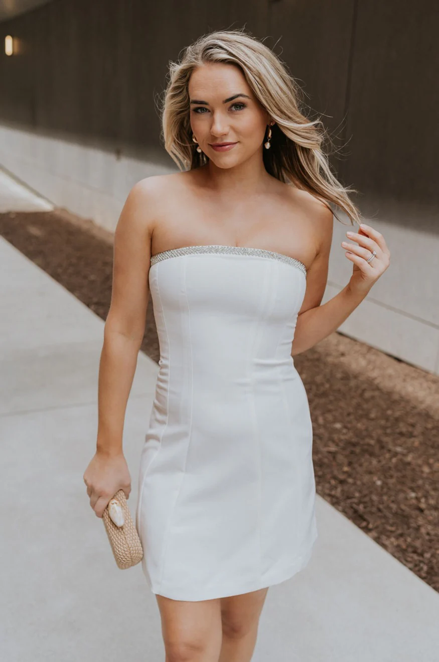 Blaire Off White Rhinestone Strapless Mini Dress - Image 4