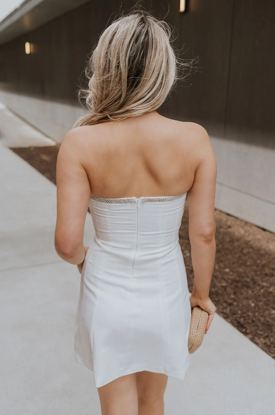 Blaire Off White Rhinestone Strapless Mini Dress - Image 9