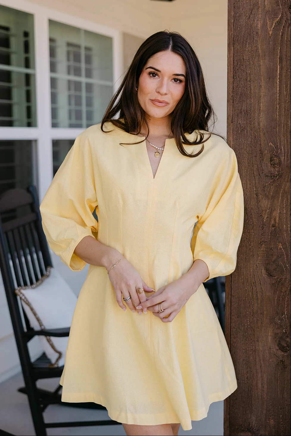 Blaire Yellow Linen Flare Mini Dress - Image 2
