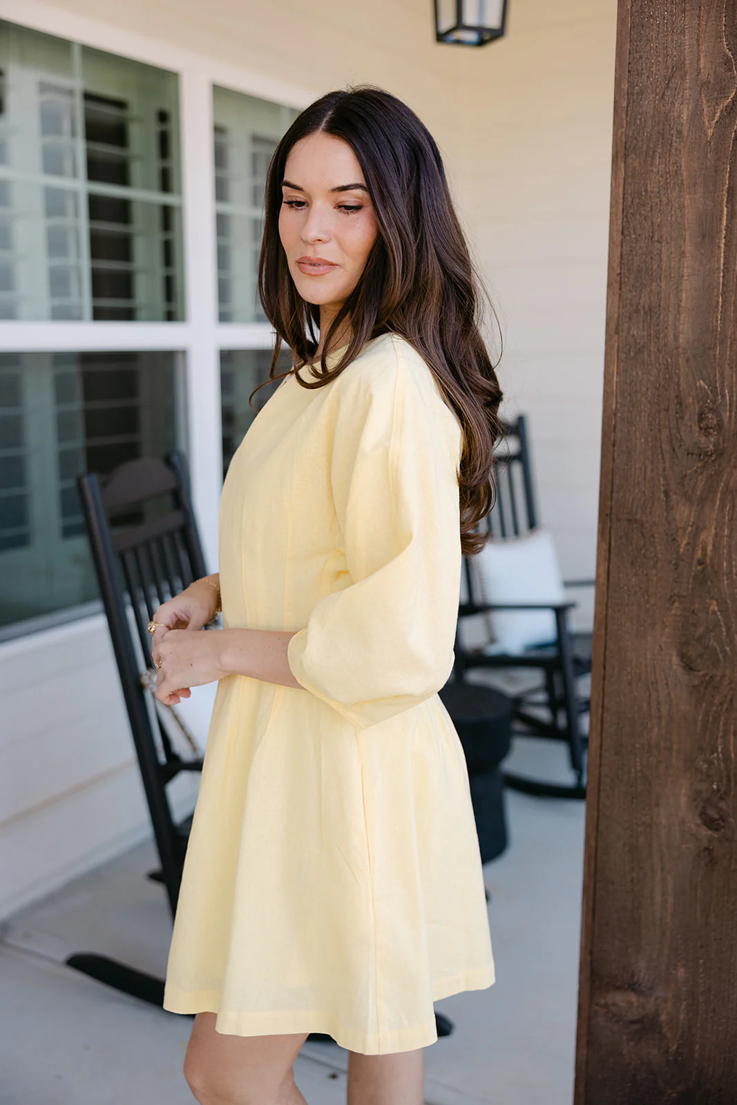 Blaire Yellow Linen Flare Mini Dress - Image 3