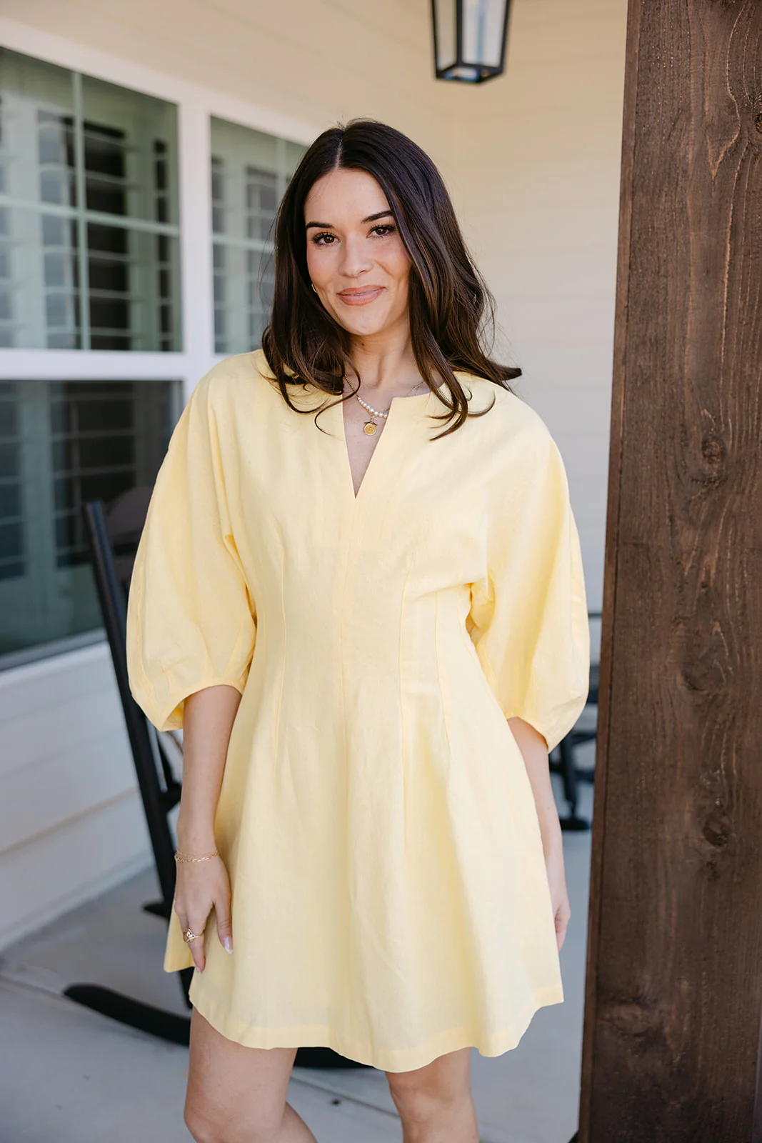 Blaire Yellow Linen Flare Mini Dress - Image 7