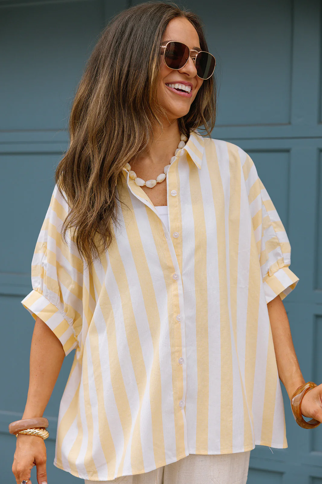 Blaire Yellow & White Linen Stripe Top - Image 8