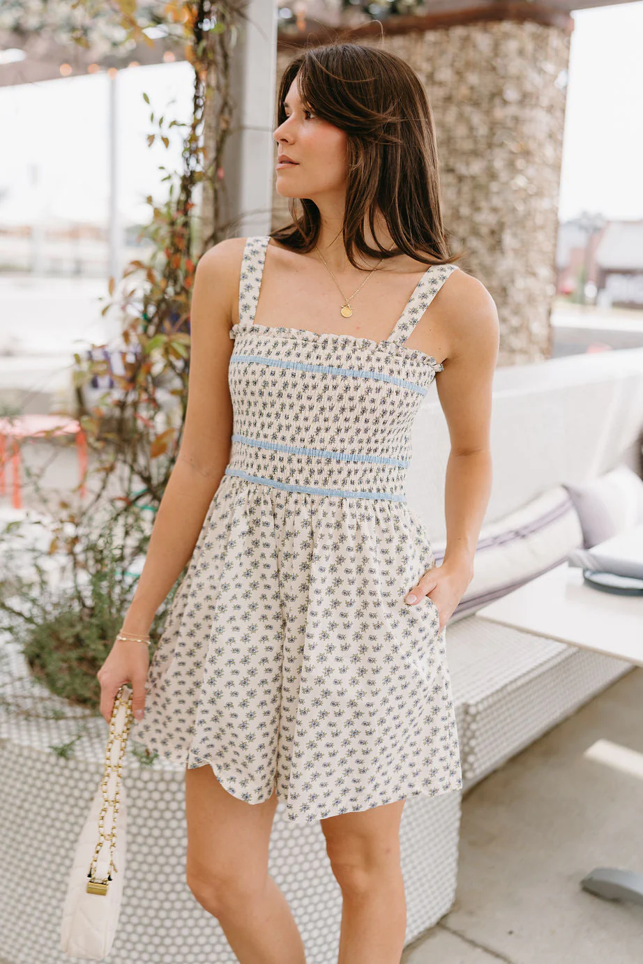 Blakeley Blue & Cream Floral Romper - Image 6