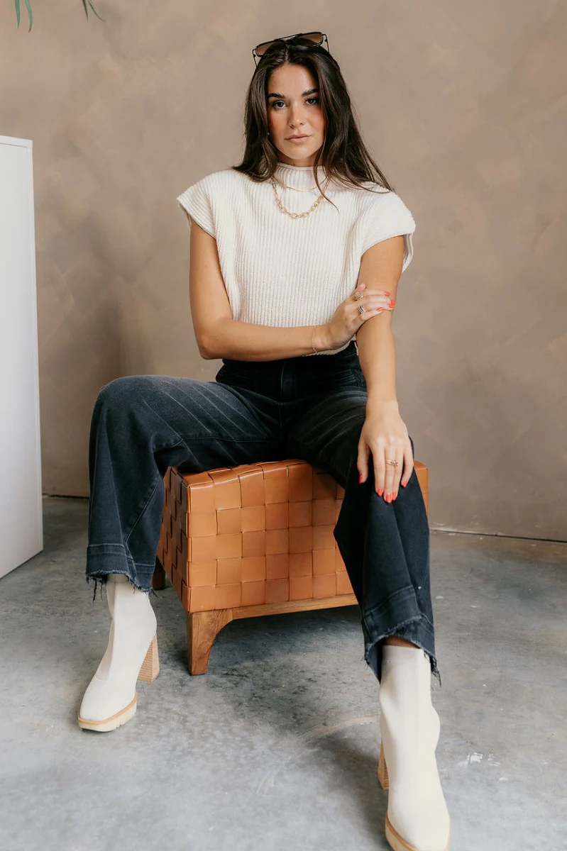 Blakely Cream High Neck Sleeveless Sweater - Image 2