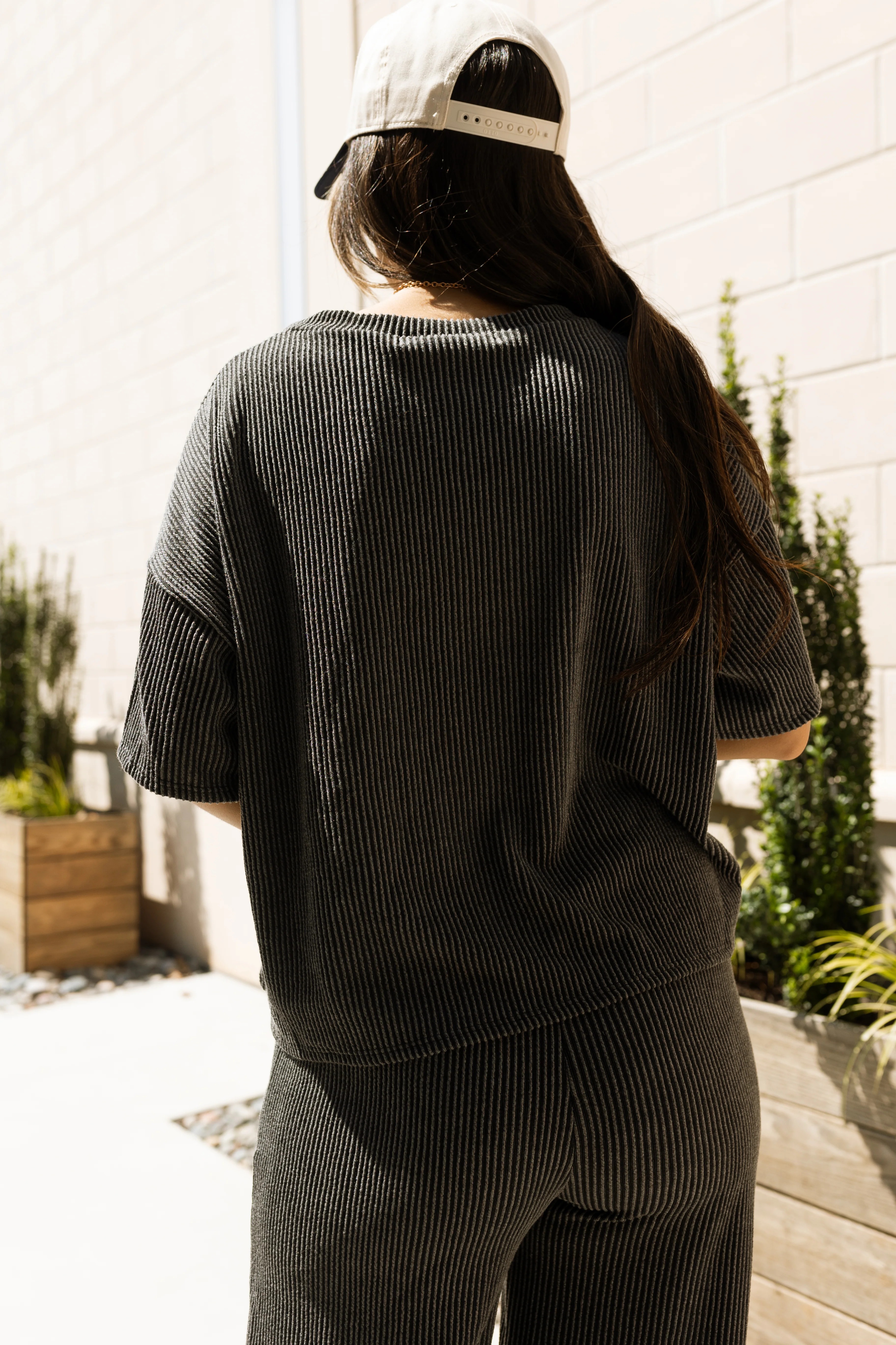 Blayke Charcoal Ribbed Short Sleeve Top - Image 4