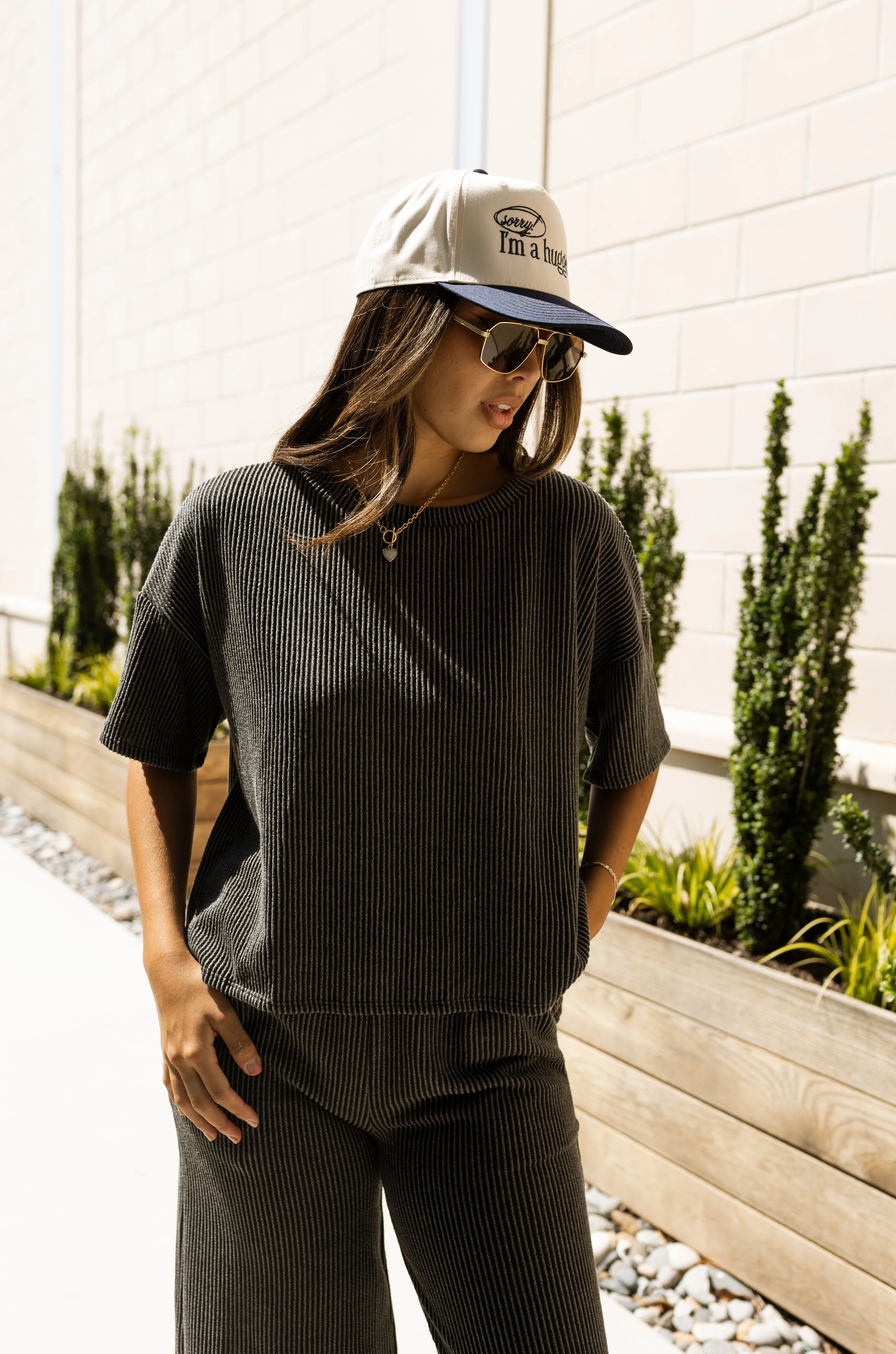 Blayke Charcoal Ribbed Short Sleeve Top - Image 5