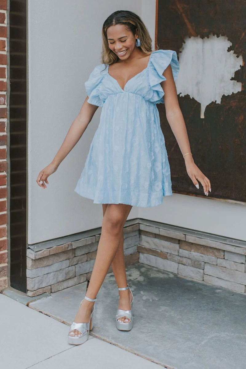 Blue Ruffle Mini Dress Time Of My Life in Blue