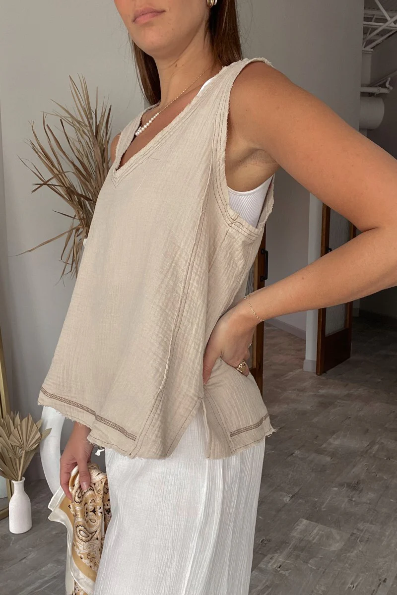 Bon Voyage Tank Top in Taupe - Image 5