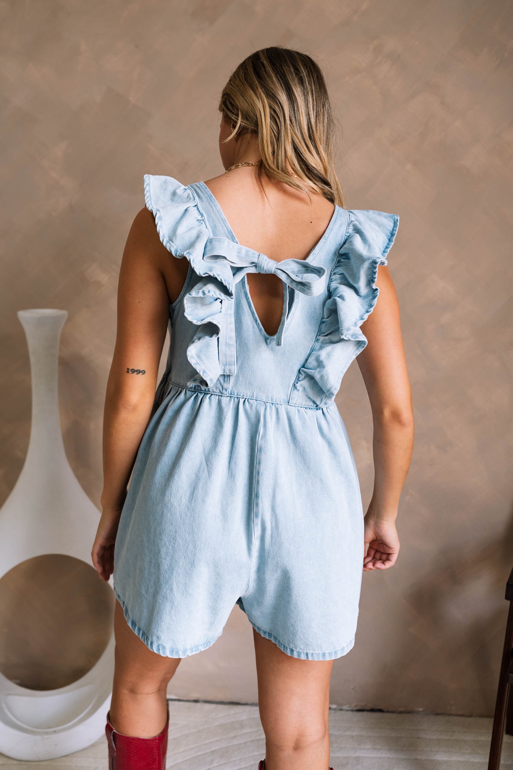 Breana Denim Ruffle Romper - Image 5