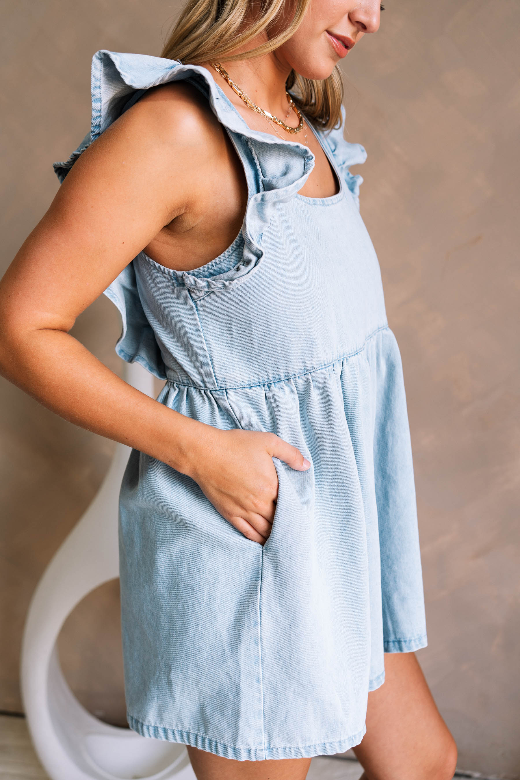 Breana Denim Ruffle Romper - Image 6