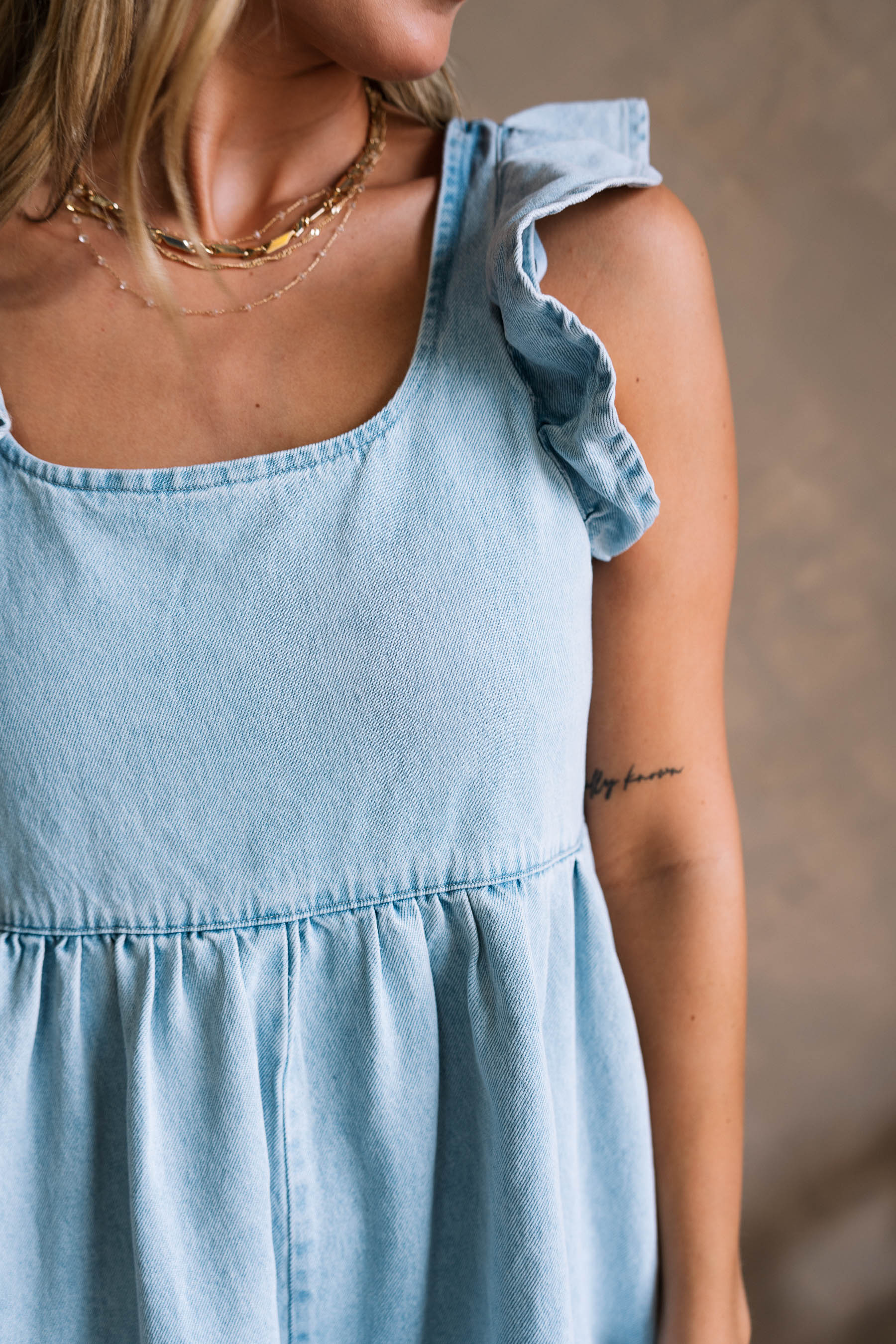 Breana Denim Ruffle Romper - Image 8