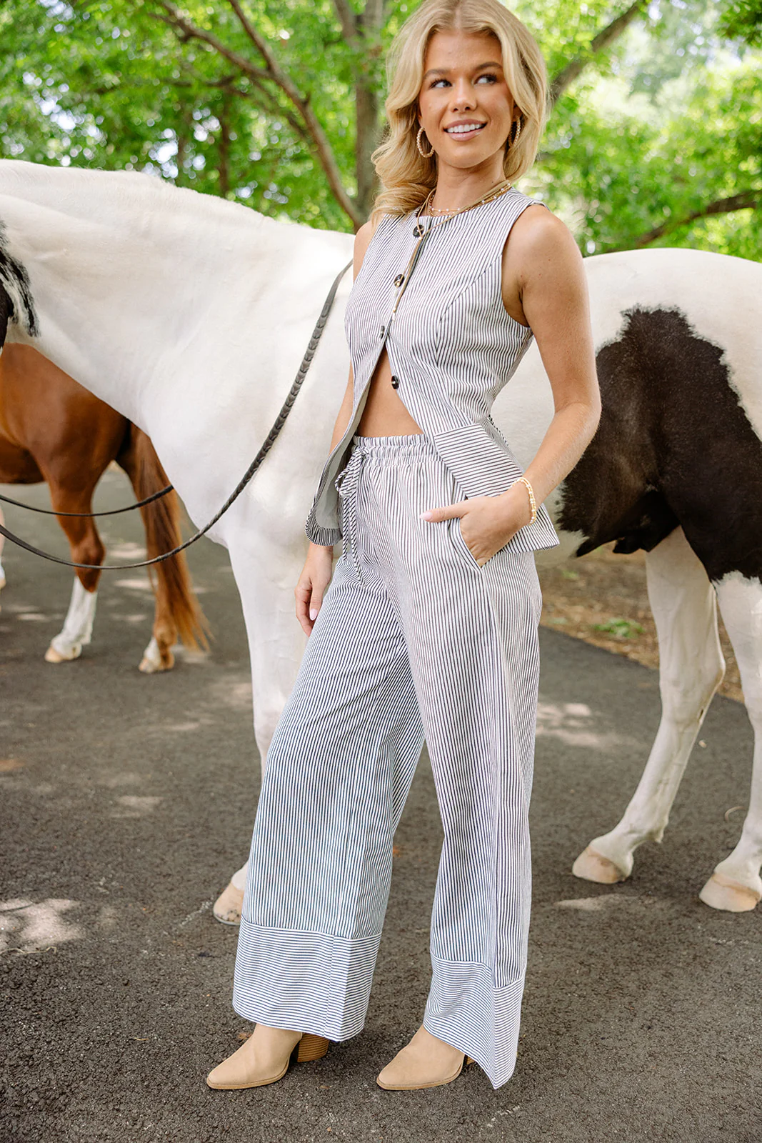 Brenley Navy & Ivory Striped Pants