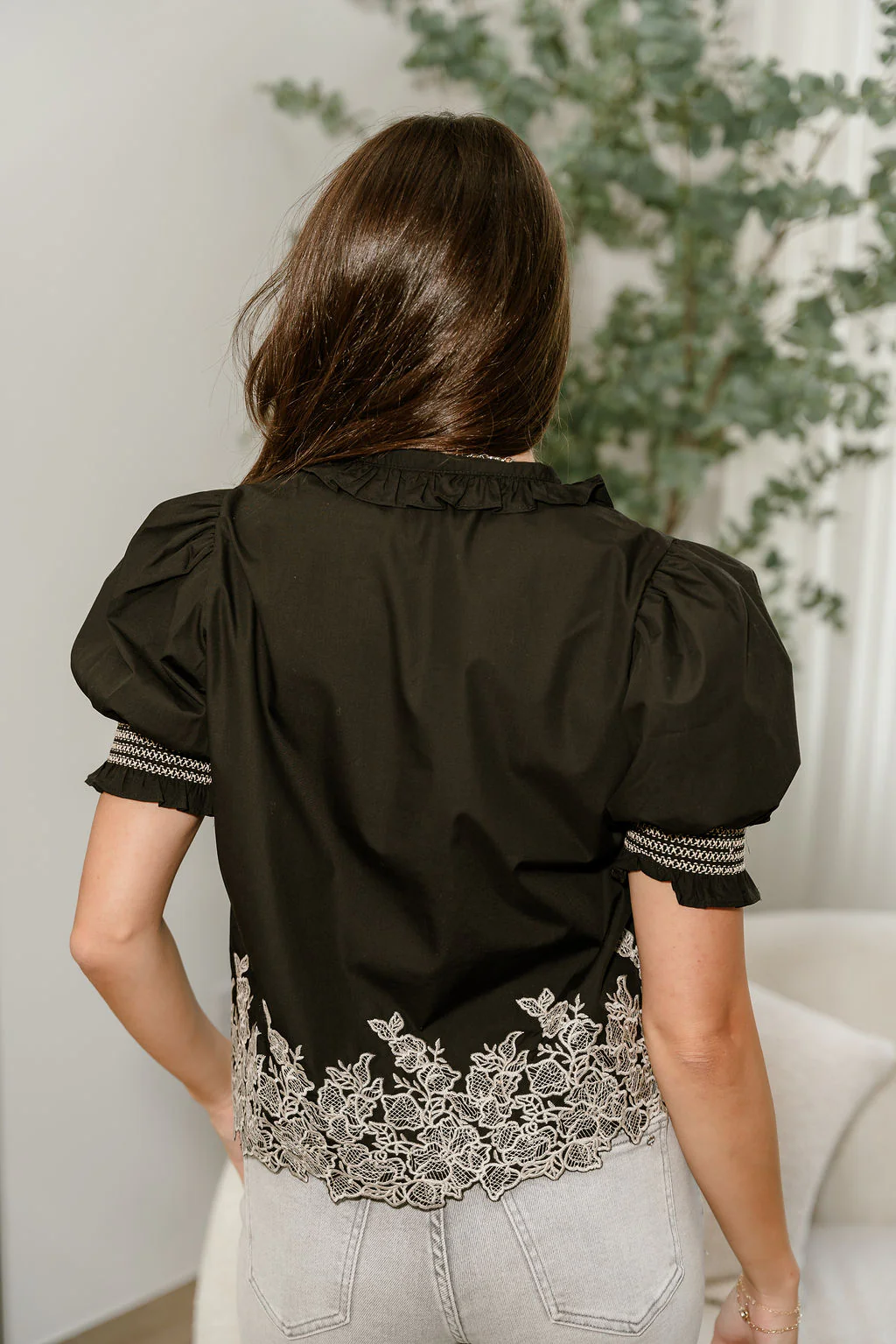 Brenna Black & Cream Floral Short Sleeve Top - Image 7