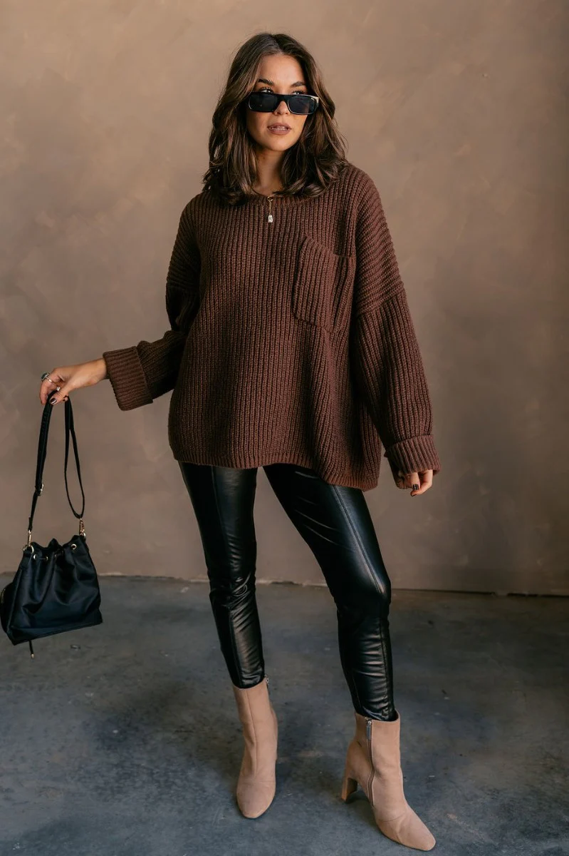 Briana Brown Chest Pocket Sweater