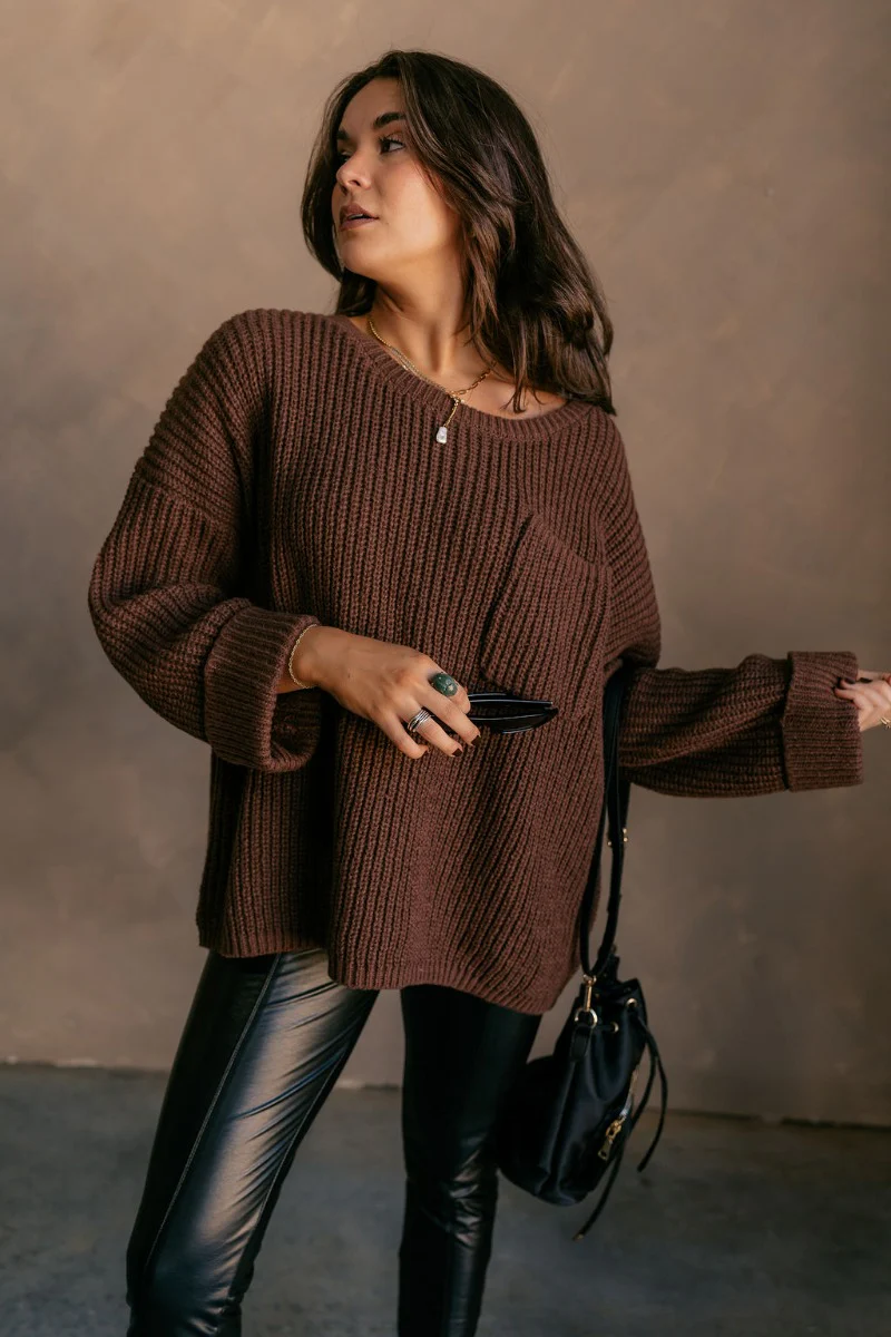 Briana Brown Chest Pocket Sweater - Image 2
