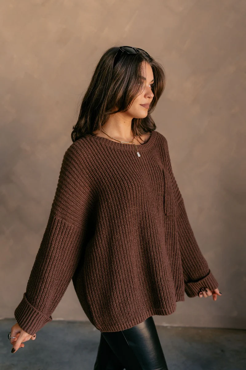 Briana Brown Chest Pocket Sweater - Image 6