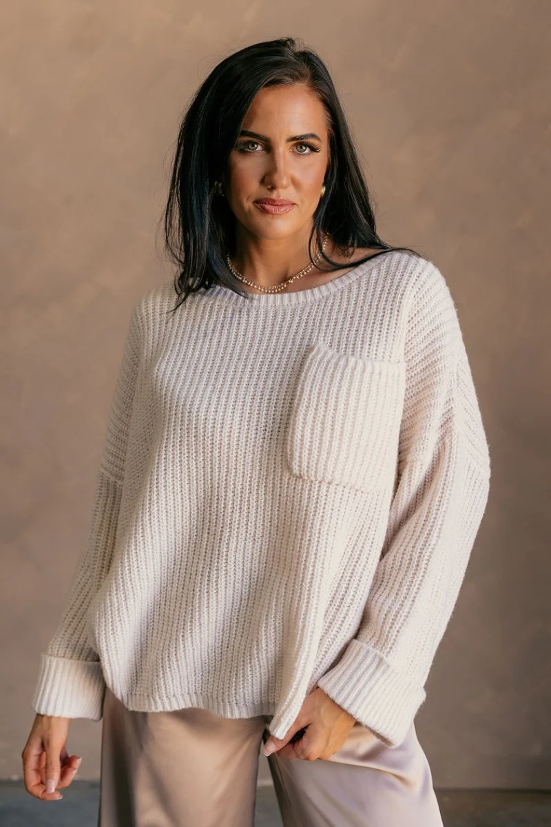 Briana Off White Chest Pocket Sweater - Image 3