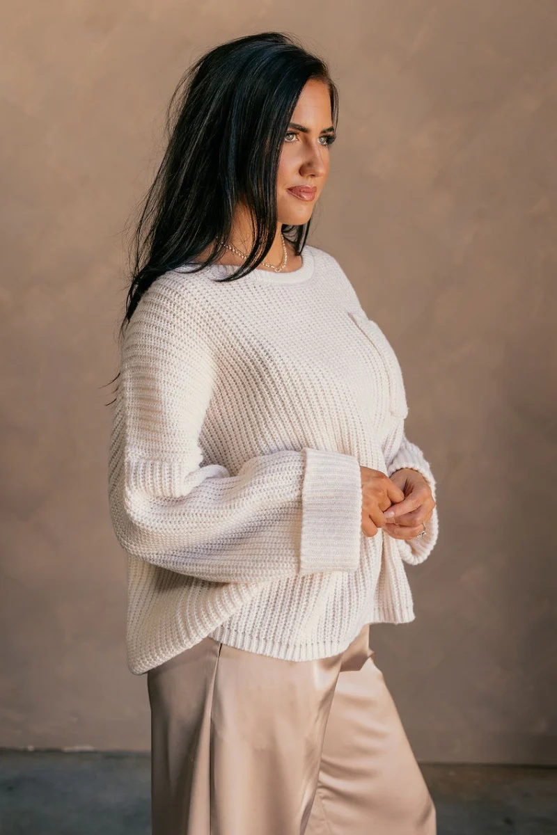 Briana Off White Chest Pocket Sweater - Image 4