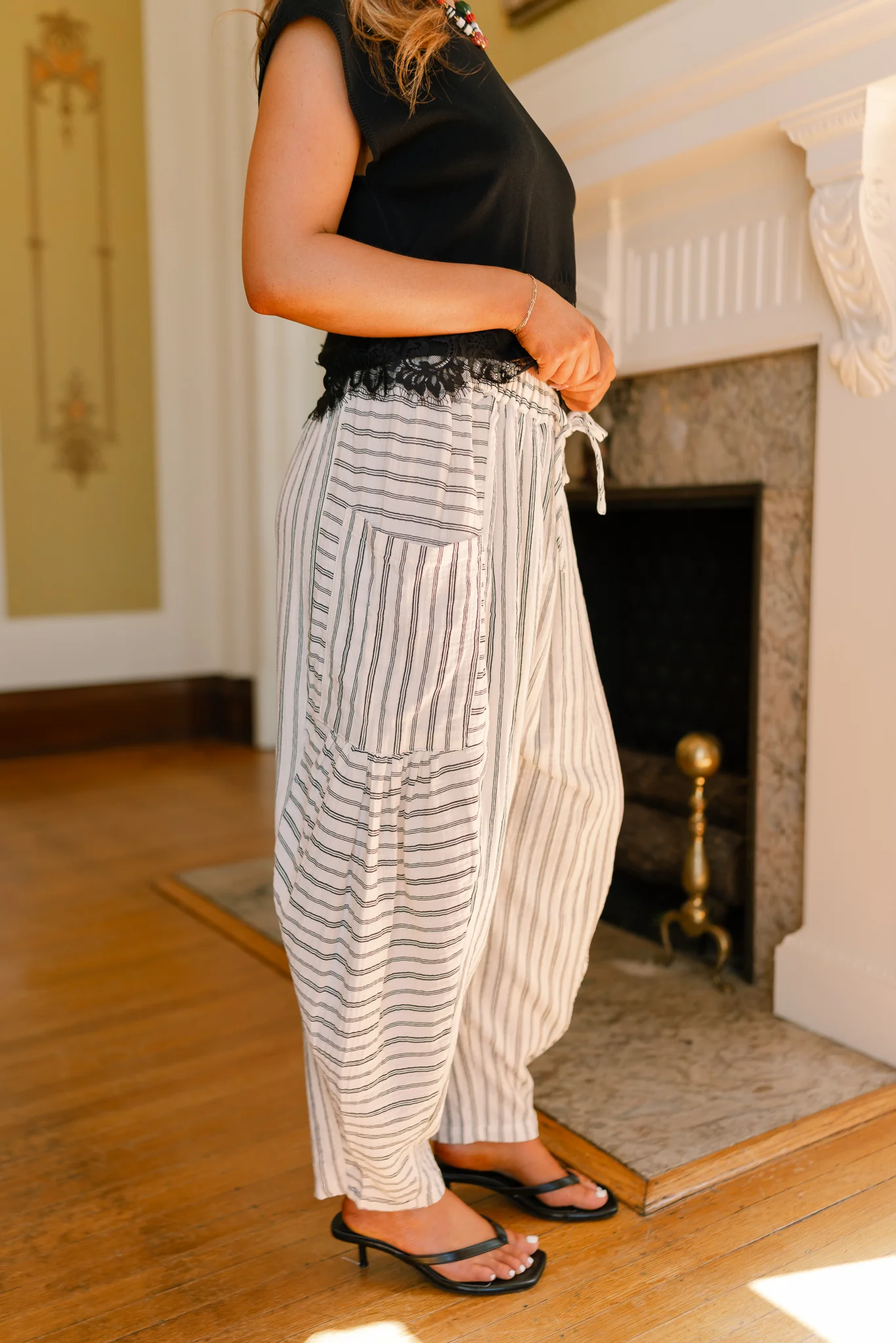 Briar Cream & Black Stripe Barrel Leg Pants - Image 3