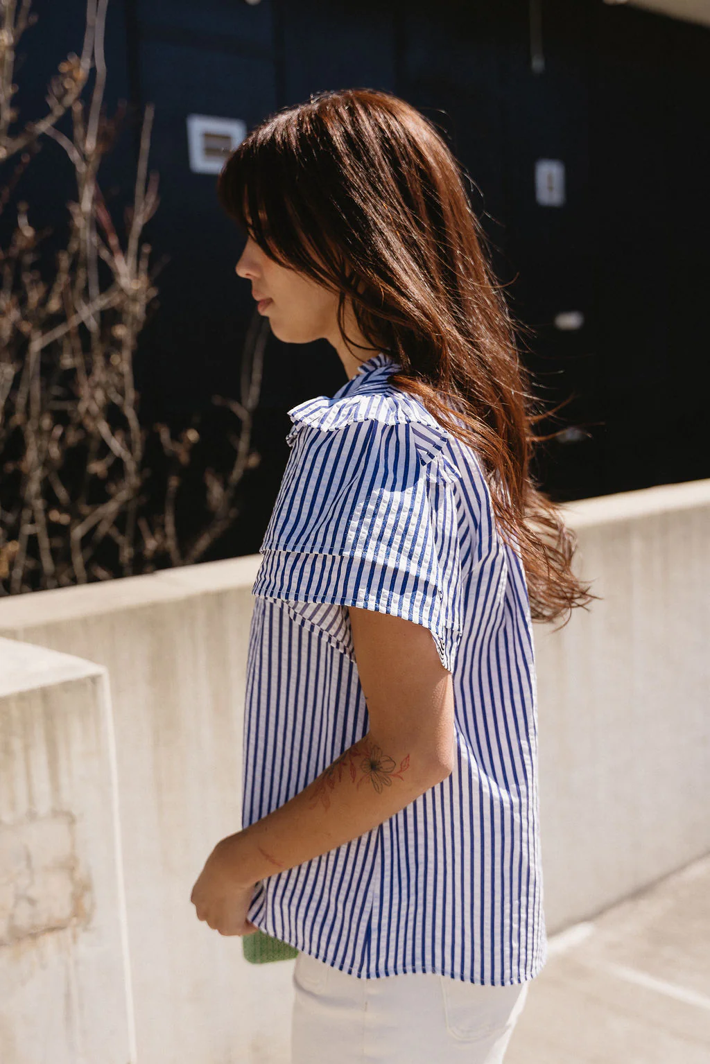 Briella Navy & White Stripe Ruffle Top - Image 3